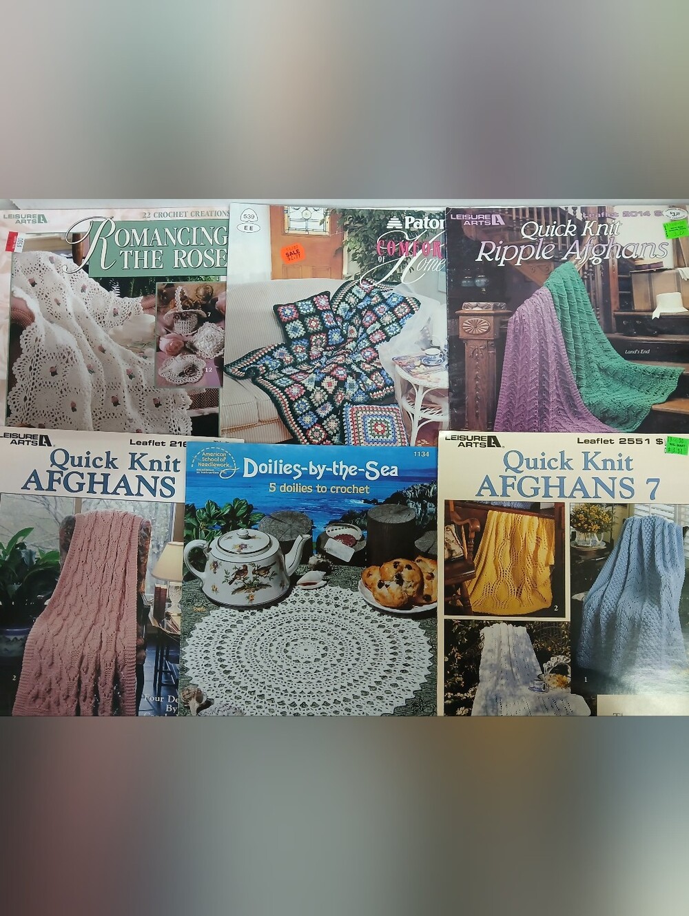 Vintage Crochet & Knit Pattern Booklet Lot - Pastel Afghans + Doilies